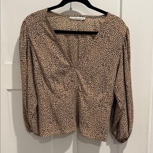 Abercrombie & Fitch Tan and Black Leopard Print V-Neck Blouse
